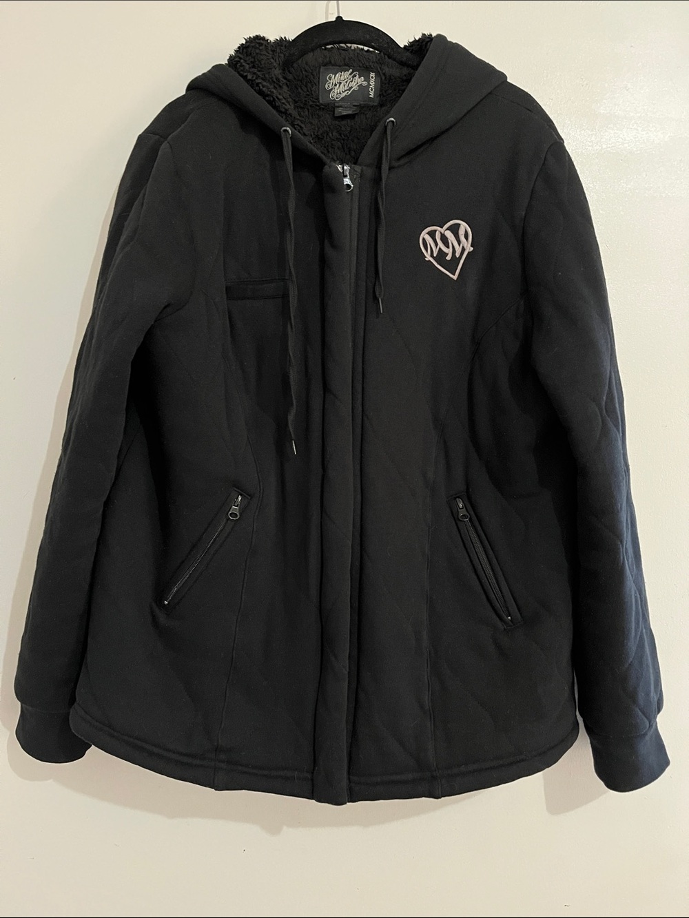 Metal Mulisha XL Black Hooded Women's Jacket with Heart Logo fleece lined zip